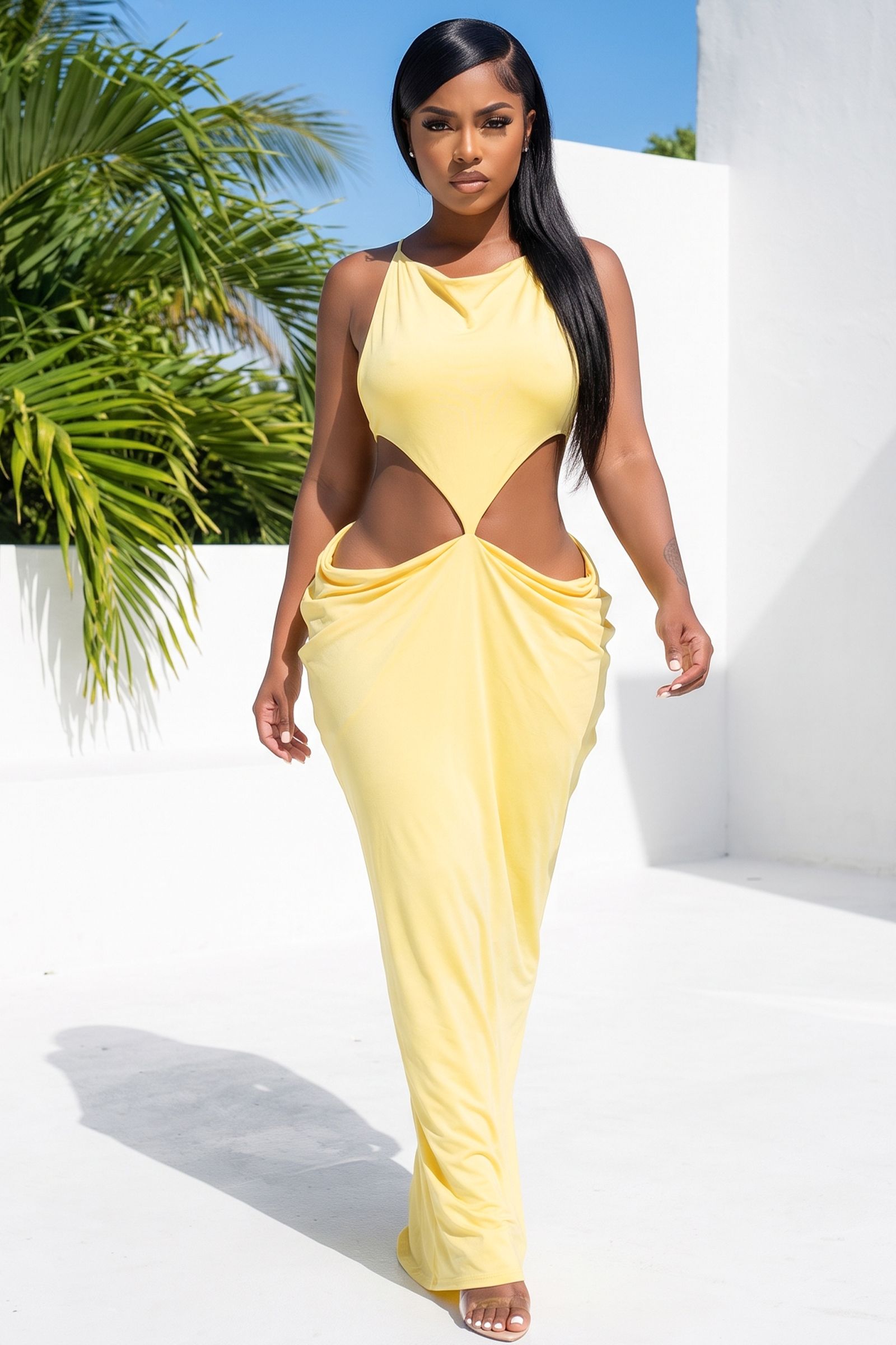 6357-SPAGHETTI STRAP WAIST CUT OUT MAXI DRESS WITH OPEN BACK, Contents:
