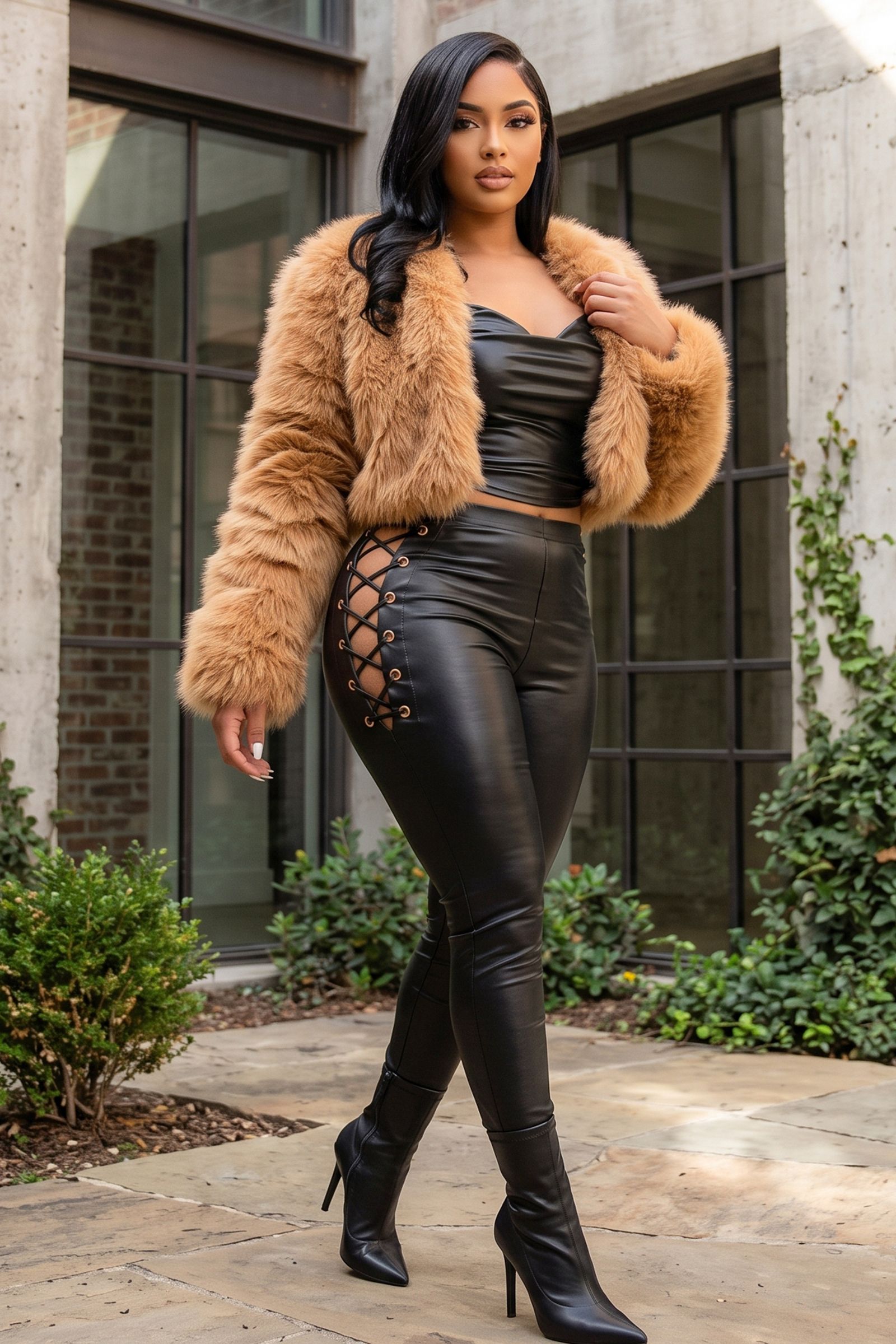 9103-SOFT FLUFFY FUR FABRIC BUBBLE LONG SLEEVE BOLERO JACKET, Contents: