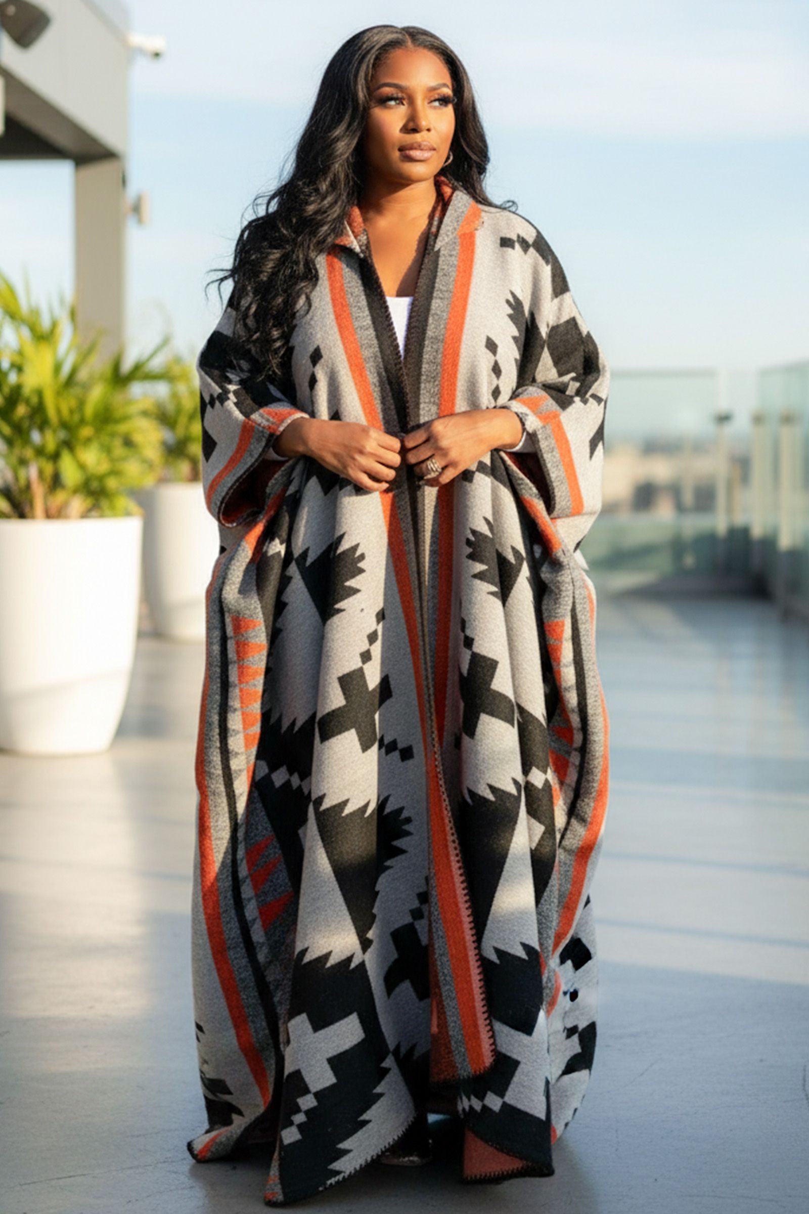 5414-ABSTRACT PATTERN CROCHET KIMONO MAXI CARDIGAN, Contents: