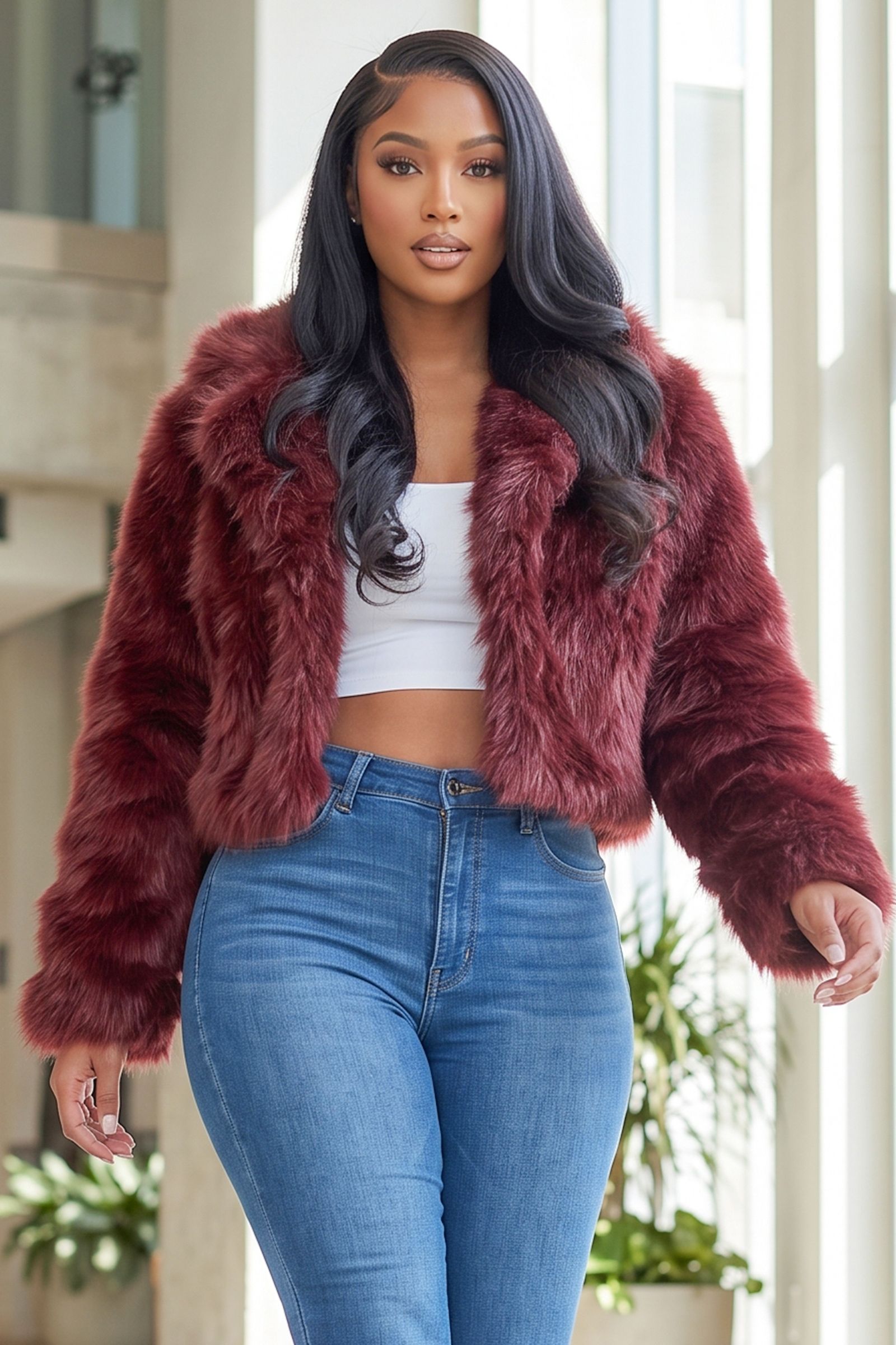 FX200-SOFT AND PUFFY WIDE COLLAR LONG SLEEVE FUR JACKET, Contents: