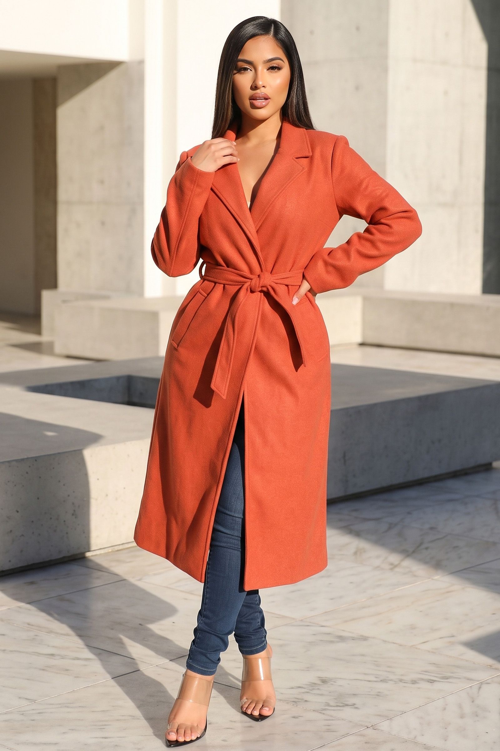 5435-SOLID FELT LONG TRENCH COAT, Contents: