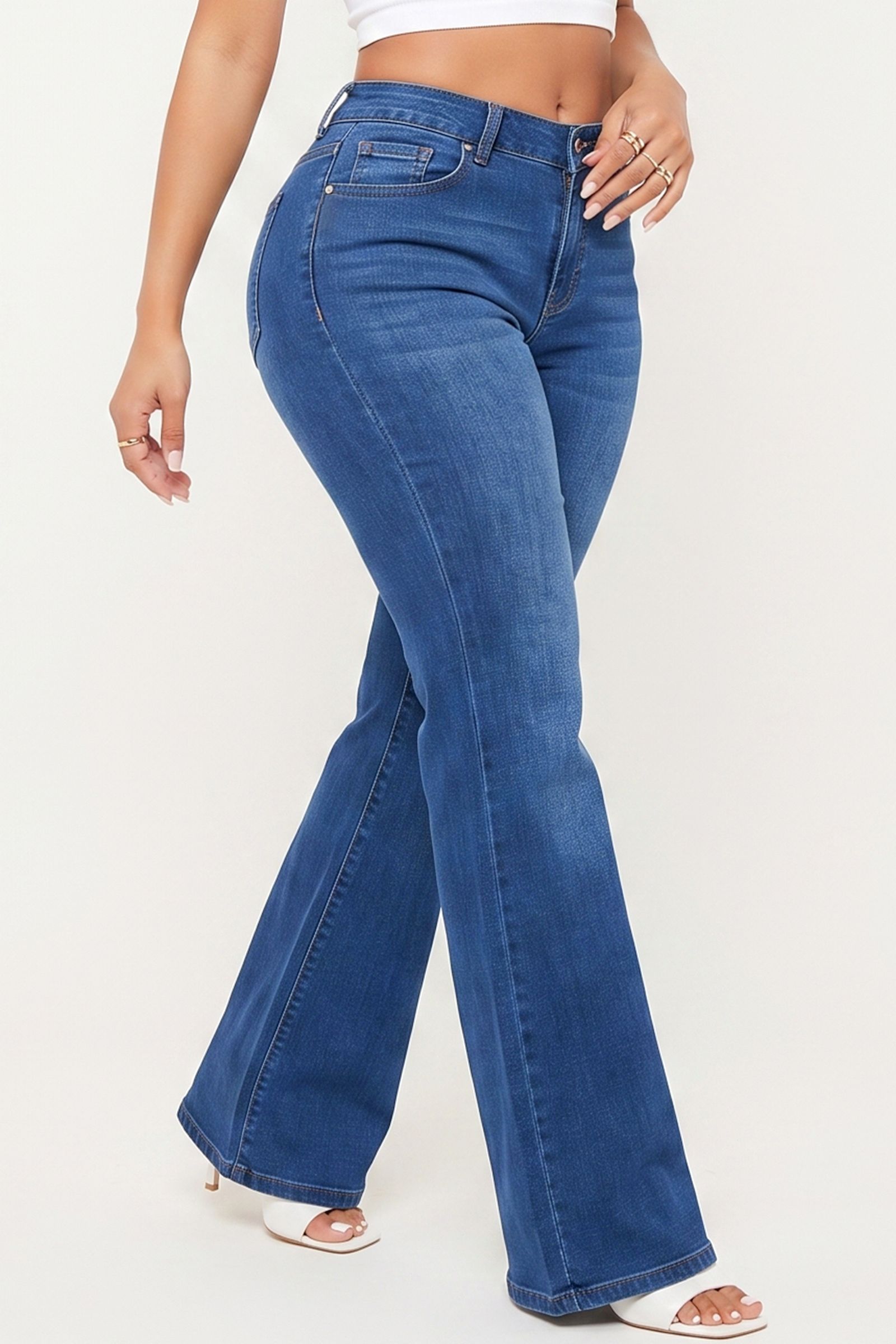 90437-WASHED DENIM HIGH WAIST WIDE LEG JEANS, Contents: