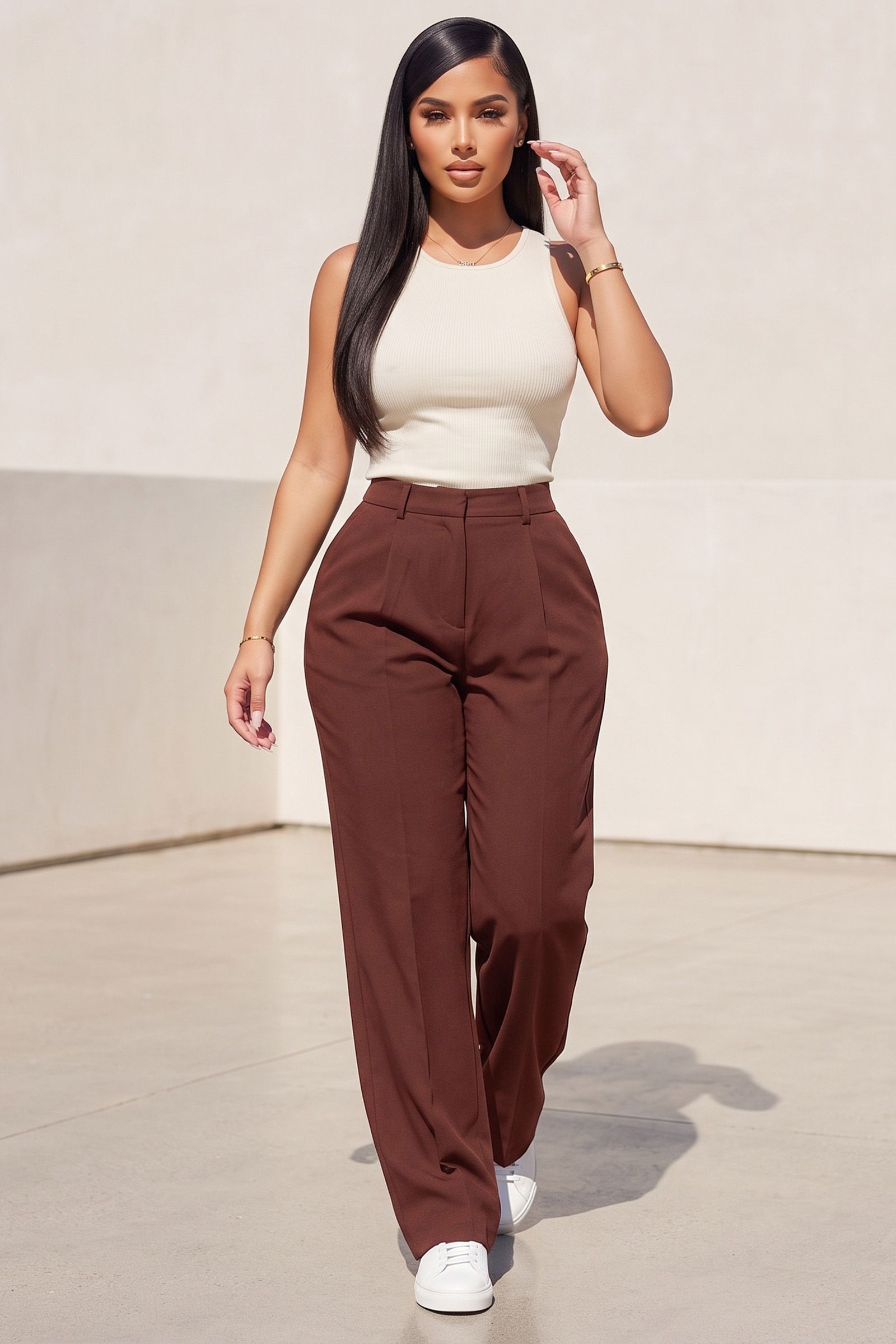 ZY01-HIGH RISE WIDE LEG TROUSER PANT, Contents:
