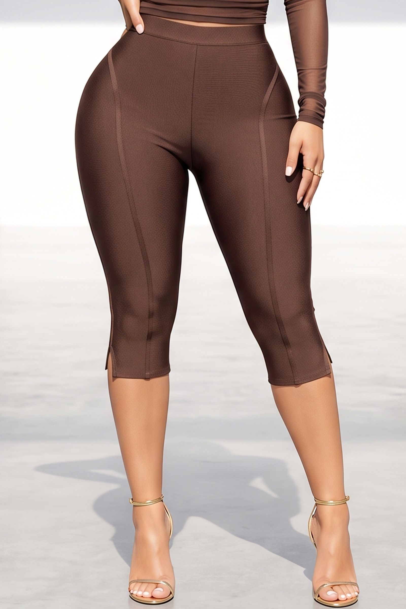 1002-HIGH RISE BANDAGE CAPRI LEGGING WITH SLIT, Contents: