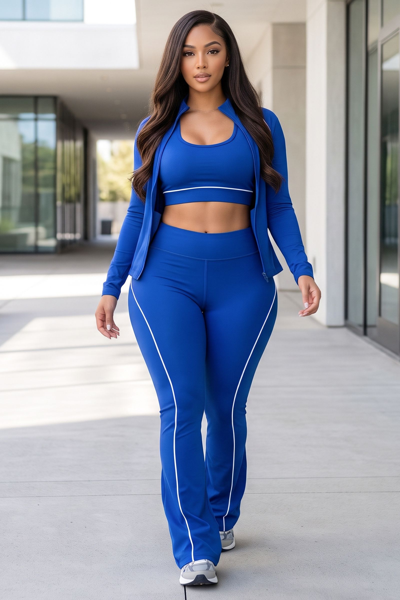 801-ZIP UP JACKET AND BRALETTE TOP AND FLARE JOGGER PANT 3PC SET, Contents: