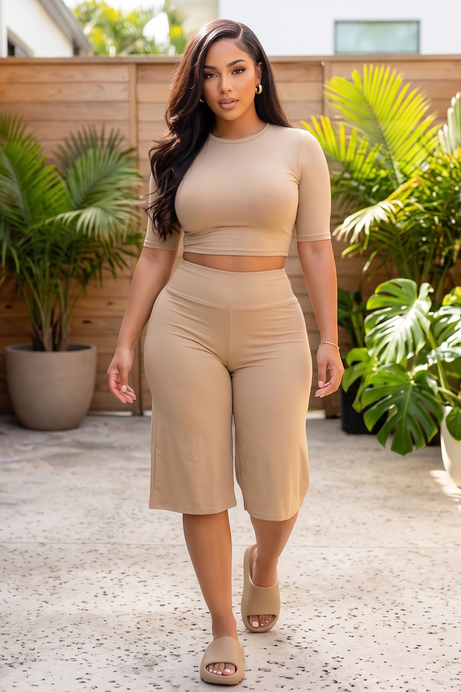 60036-BUTTERY SOFT CROP T-SHIRT AND WIDE LEG SHORT PANT SET, Contents: