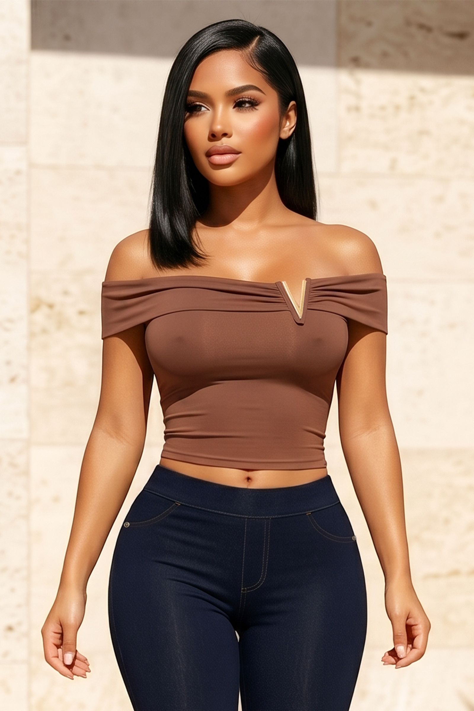 3037-V-SHAPE ORANATE OFF SHOULDER CROP TOP, Contents: