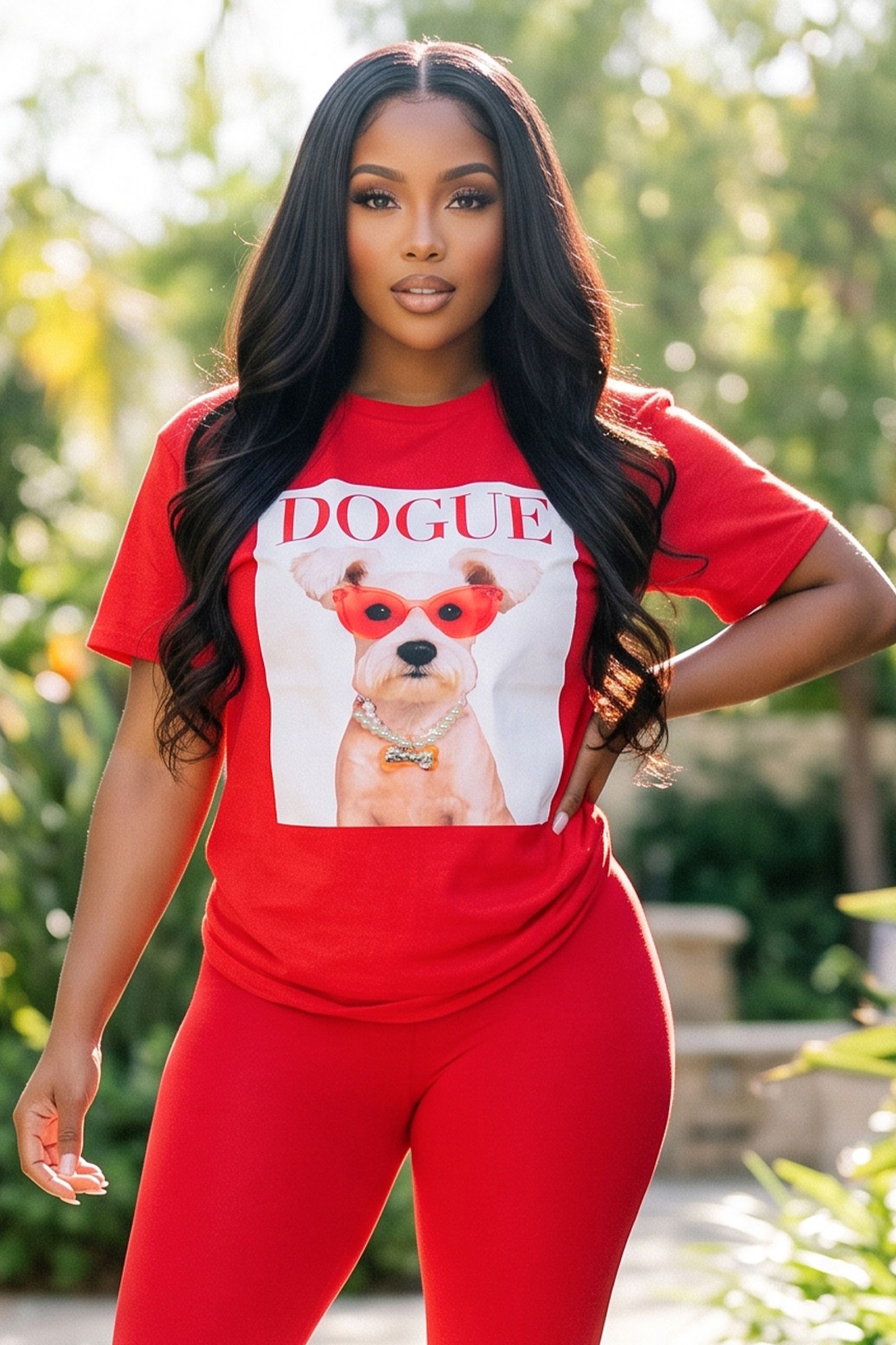 10094-FASHION DOGUE PRINTED GRAPHIC T-SHIRT WITH REAL ACCESSORY, Contents: