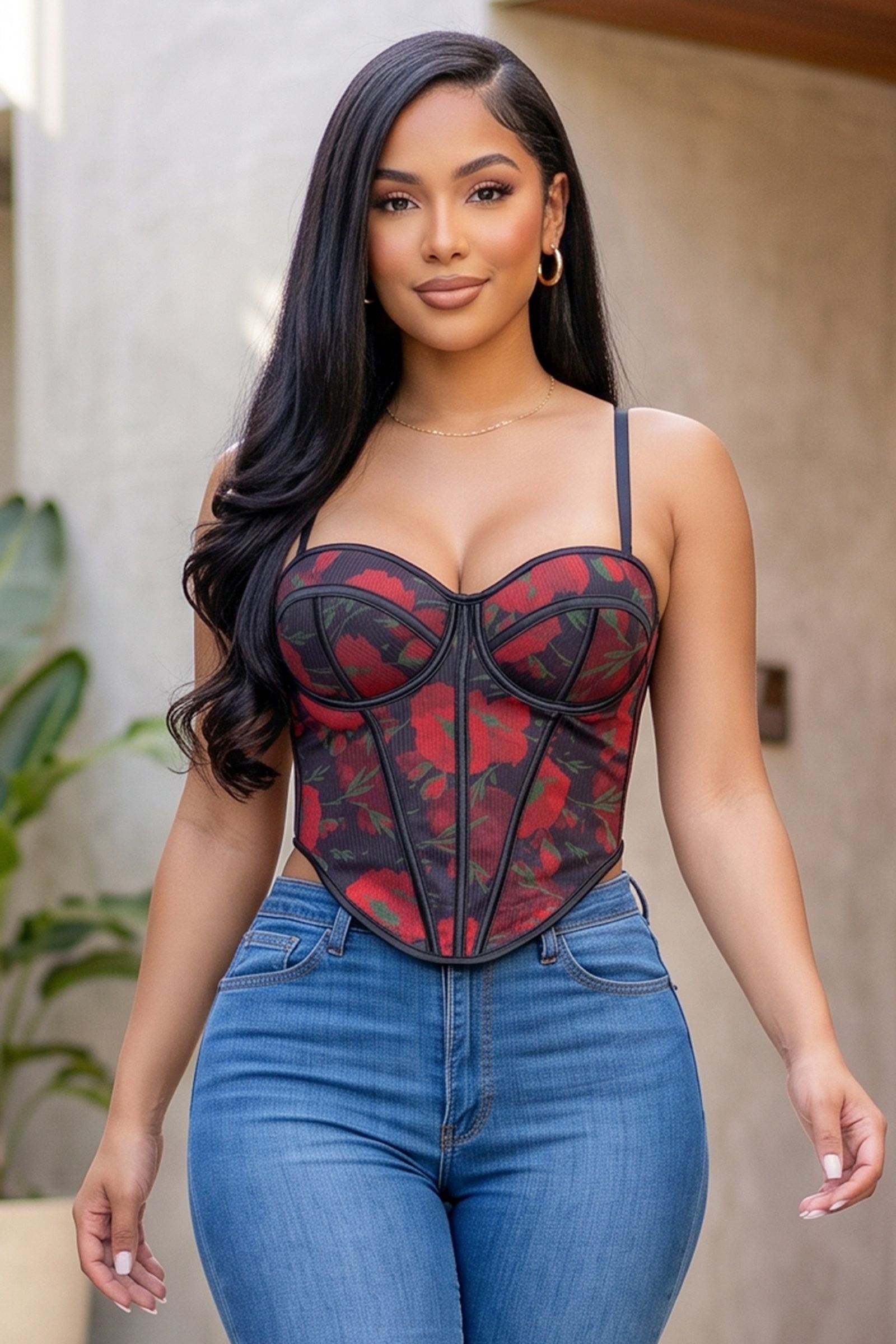 5594-LACE EMBROIDERED BUSTIER CORSET TOP WITH SPAGHETTI STRAP, Contents: