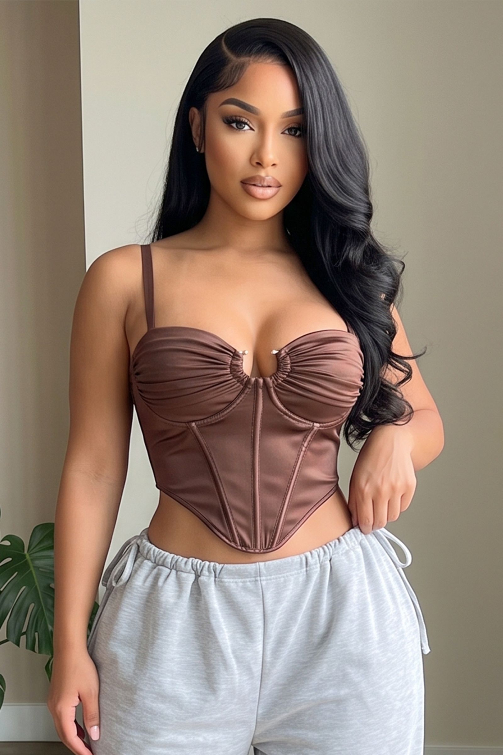 80501-ADJUSTABLE SPAGHETTI STRAP BUSTIER CORSET CROP TOP, Contents: